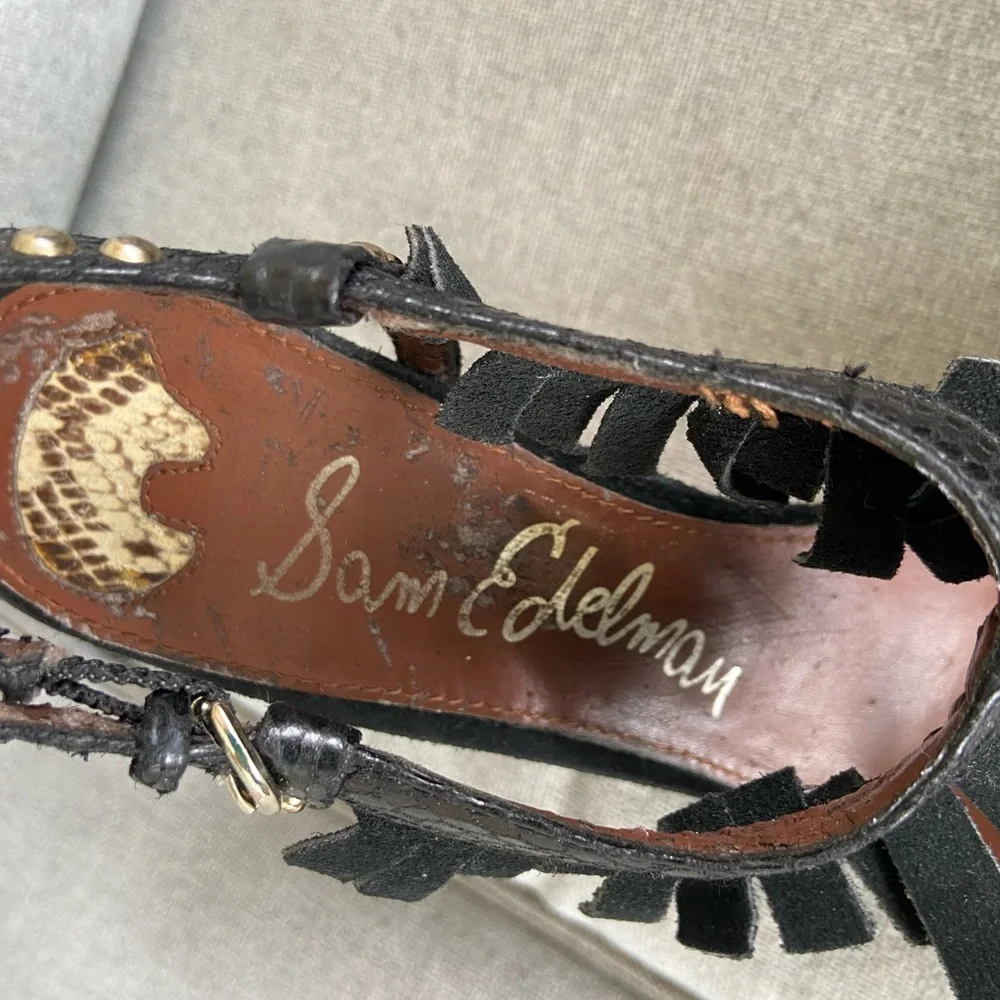 Sam Edelman Black and Tan Wedge Sandals